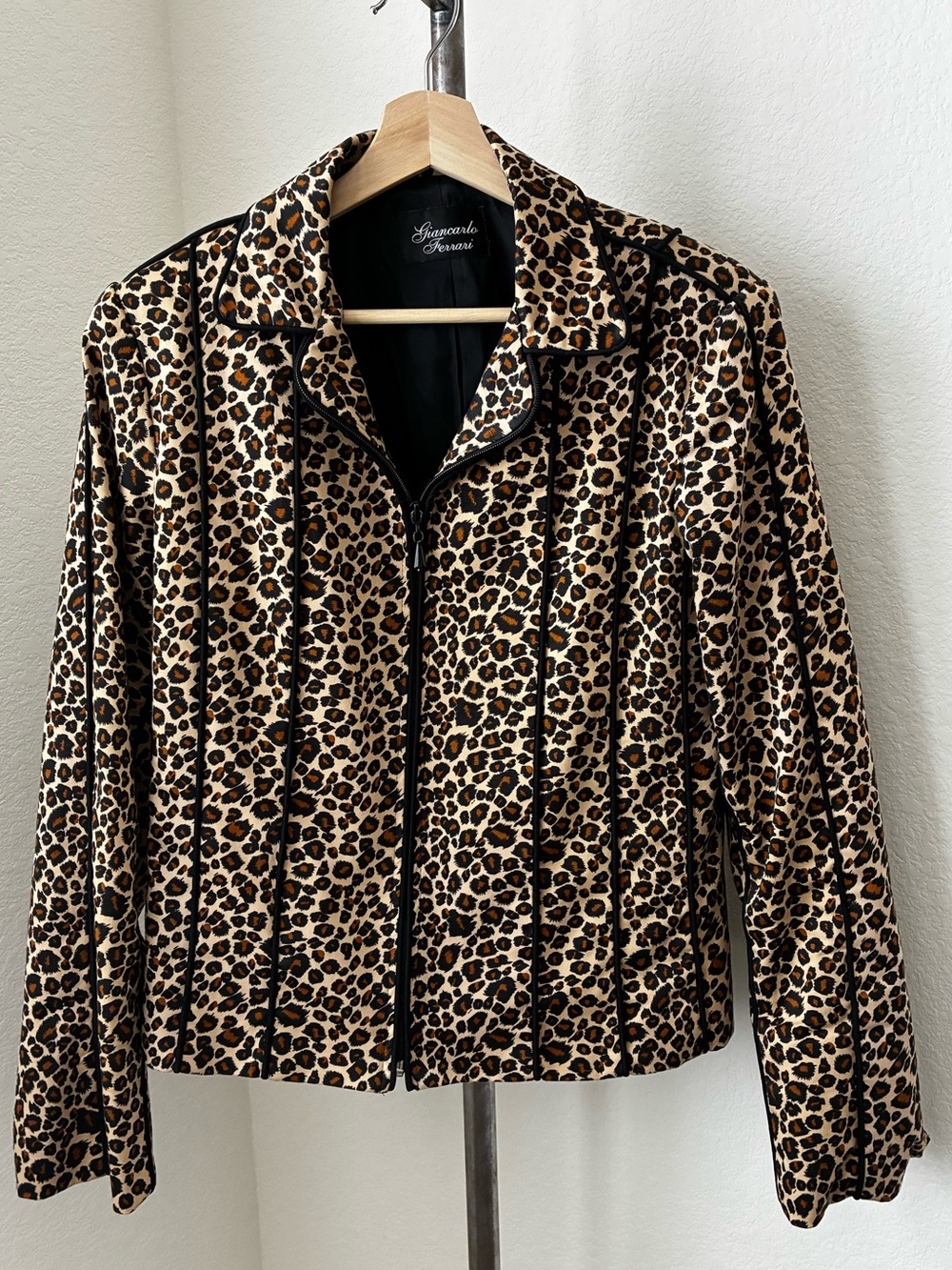 Animal Print Jacket sz 10 Giancarlo Ferrari Zipper Detail Mob Wife Y2K Black Tan